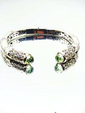 PHILLIP GAVRIEL Sterling Silver 18K Yellow Gold Prasiolite Hinged Cuff Bracelet